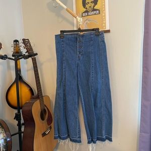 GB Western button front crop wide leg denim jeans